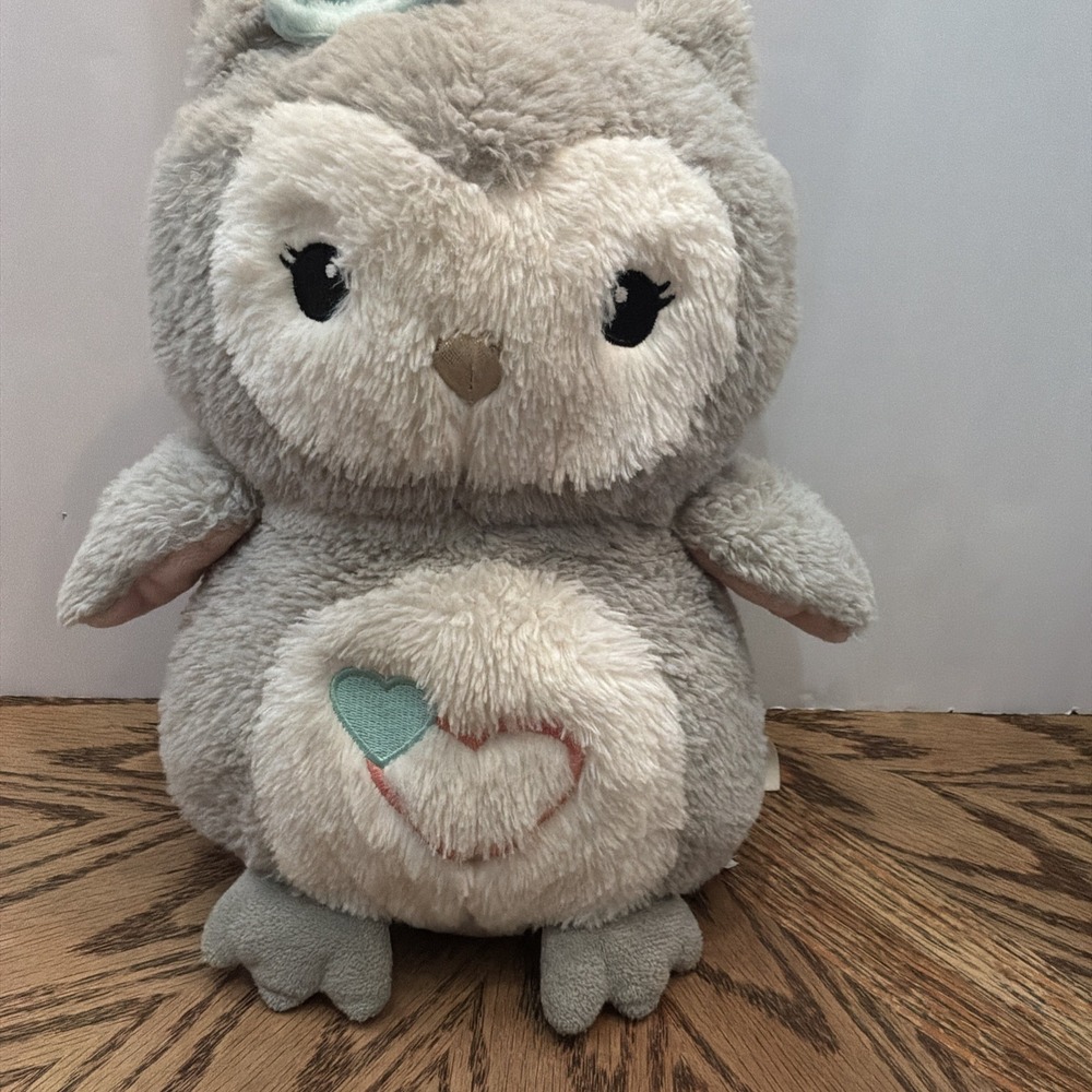 Lambs & Ivy Sugar Cookie Sweet Owl 2 Aqua Pink‎ Hearts Bow Gray White Plush RARE